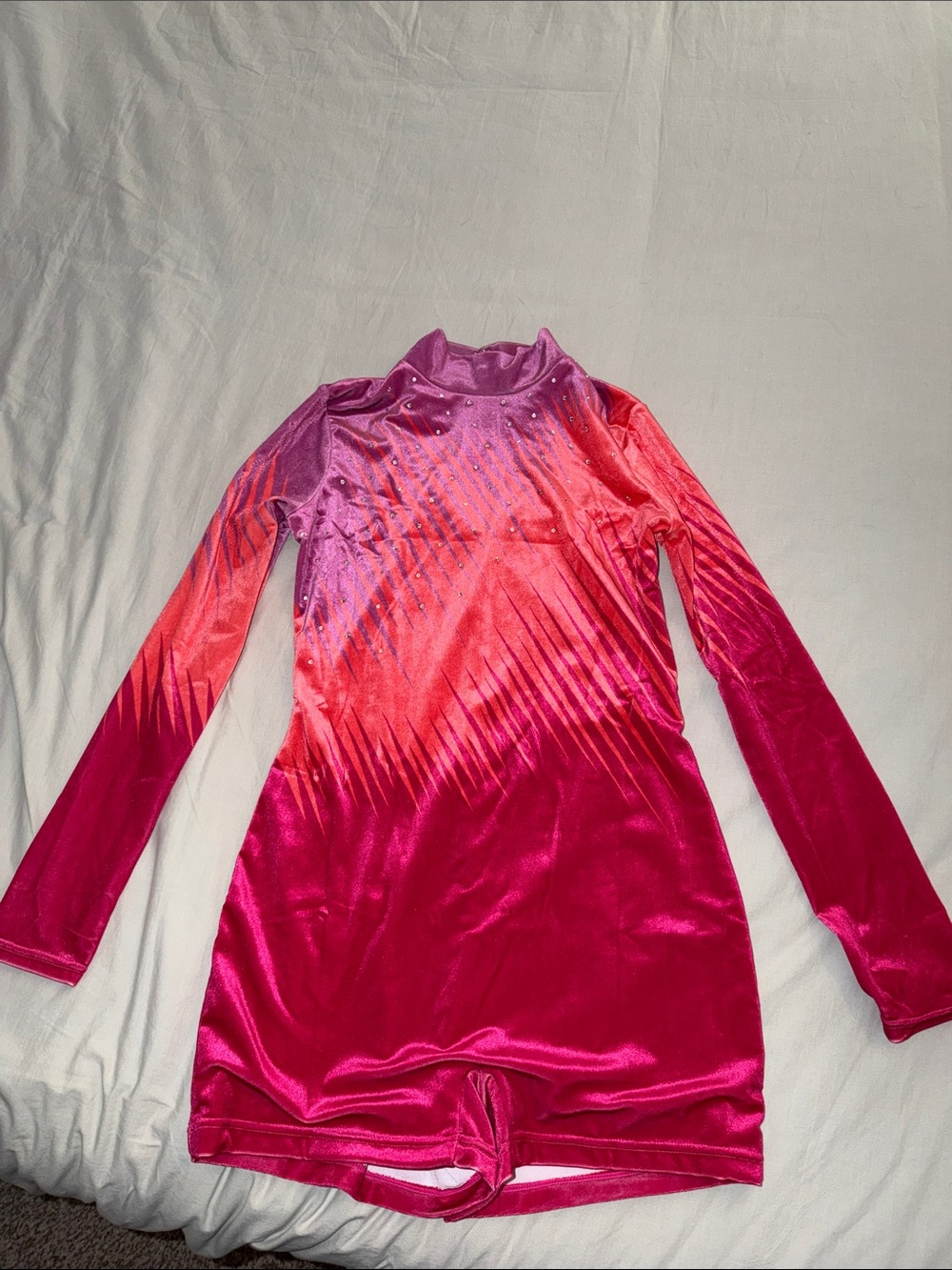Girls Gradient Pink-Orange Velvet Performance Leotard